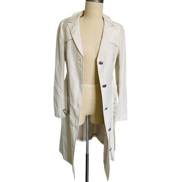 Tocca New Cream Ivory Linen Viscose Trench Coat Belted - Picture 10 of 12